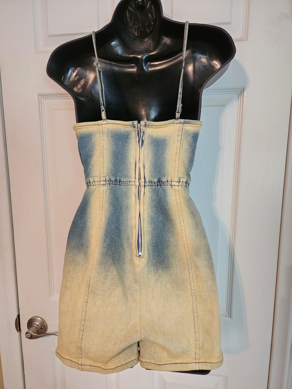 Blue Ombre Faded Denim Lace Up Front Romper - Picture 4 of 4